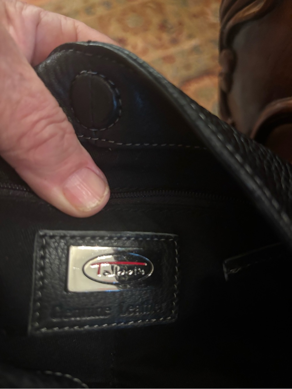 Talbots Black Leather Hobo Bag with Silver Logo Plate